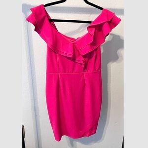 A’GACI Fuchsia Pink Ruffle Delight Dress Large NWT